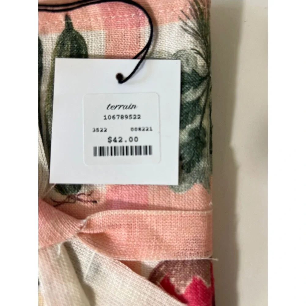 Terrain Linen Napkins Vegetable Grid Salmon Color Set of 2 New‎